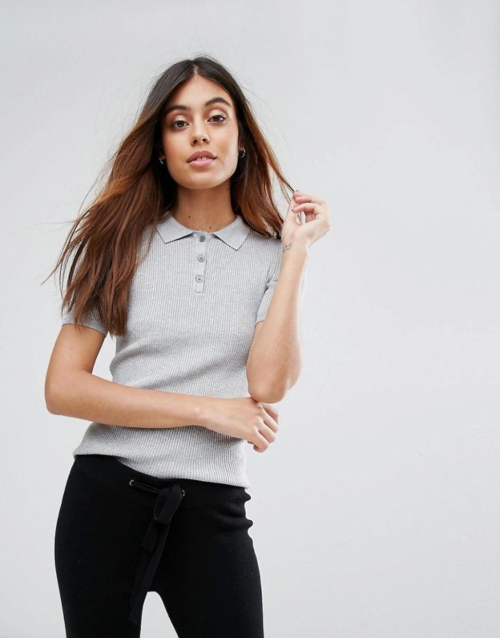 Only Susan Rib Polo Shirt - Gray