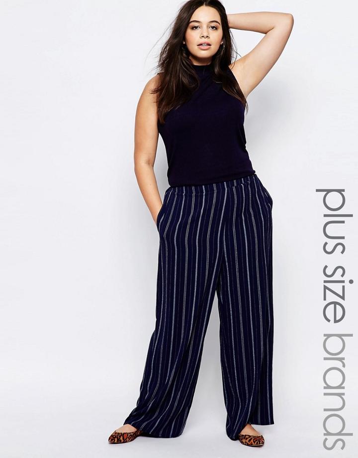 New Look Plus Stripe Wide Leg Pant - Blue