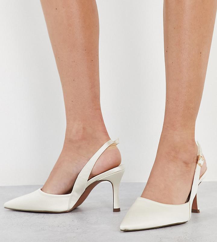Asos Design Wide Fit Samber Slingback Stiletto Heels In Ivory-white