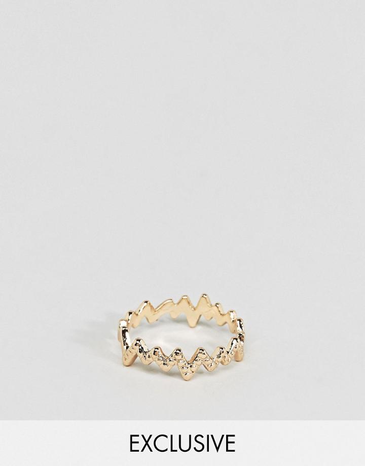 Designb London Gold Pattered Ring In Gold Exclusive To Asos - Gold
