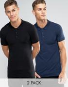 Asos Extreme Muscle Jersey Polo 2 Pack In Navy And Black - Multi