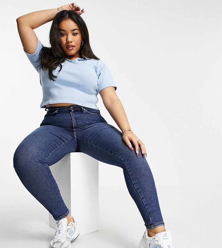 Dr Denim Plus Moxy High Waist Skinny Jeans In Dark Wash-blues