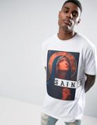Asos Longline T-shirt With Saints Printed Patch - White