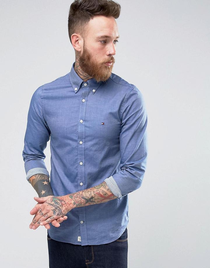 Tommy Hilfiger Shirt In Cotton Twill Slim Fit Blue - Blue