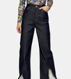 Topshop Petite Split Hem Straight Leg Jeans In Indigo Wash-purple