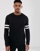 Asos Design Organic Long Sleeve T-shirt With Stretch With Contrast Sleeve Stripe In Black - Black