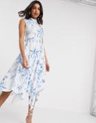 Closet London High Neck Midi Dress In Floral Print-white