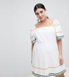 Fashion Union Plus Tea Dress With Square Neck And Ripple Trim - White