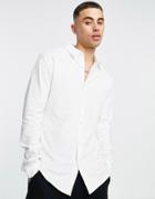 River Island Long Sleeve Jersey Fitted Shirt In White