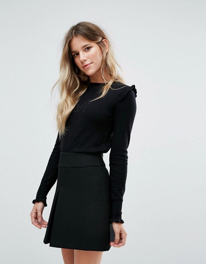 Oasis Ruffle Hem Sweater - Black