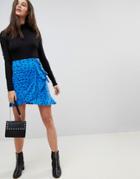 Asos Mini Wrap Skirt In Polka Dot Print - Blue