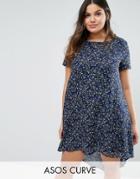 Koko Plus Swing Dress With Dip Back In Floral Print - Pink