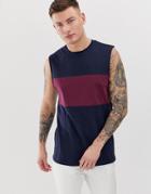 Asos Design Tank Tank With Contrast Body Panel In Navy