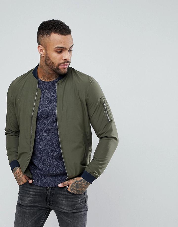 Pull & Bear Bomber Jacket In Khaki - Black