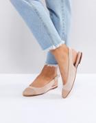 Office Flossy Glitter Toe Cap Flat Shoes - Pink