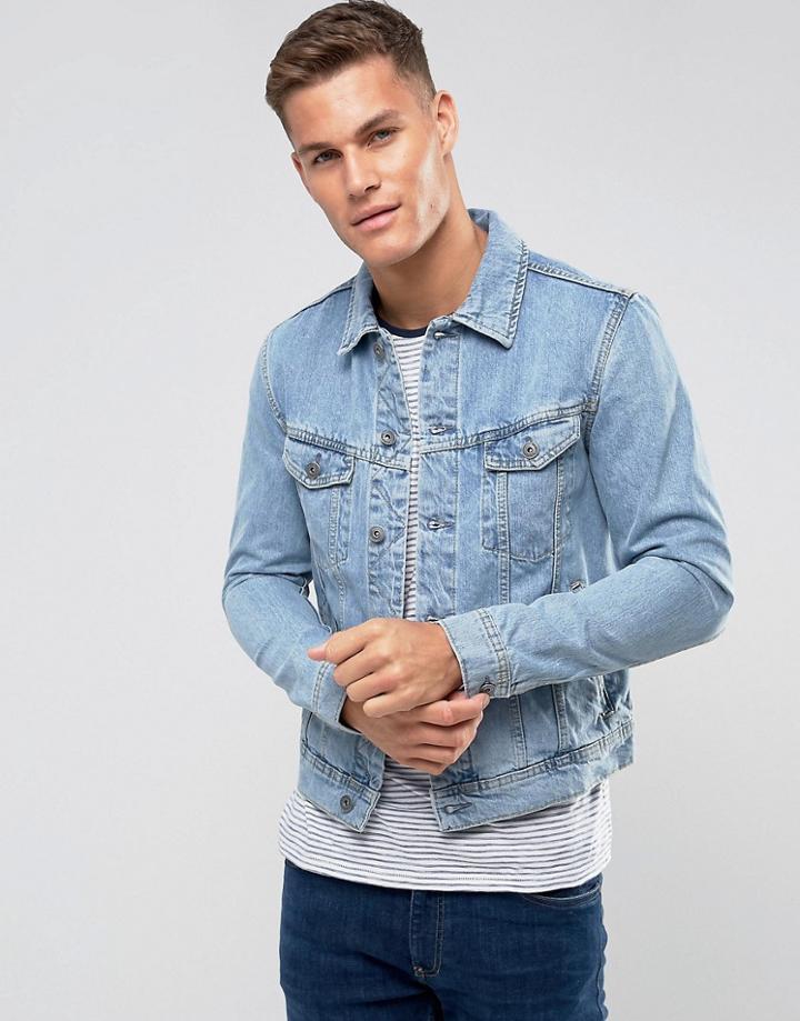 Mango Man Denim Jacket In Mid Wash Blue - Blue