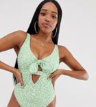 Peek & Beau Fuller Bust Exclusive Eco Bow Front Swimsuit In Spot - Green