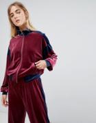 Weekday Two-piece Color Block Velvet Track Top - Navy