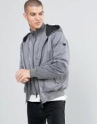 Armani Jeans Jacket With Hood & Mock Insert In Gray Water Repellent -