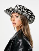Asos Design Felt Cowboy Hat In Zebra Print And Size Adjuster-multi