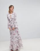 Forever New Maxi Dress With Fluted Sleeve In Print - Multi