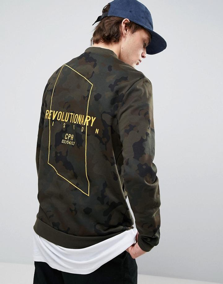 Asos Jersey Bomber Jacket With Embroidery In Camo Print - Green