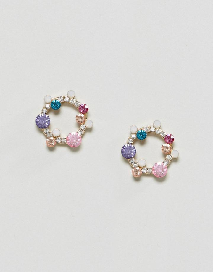Asos Rainbow Stone Mini Garland Earrings - Gold