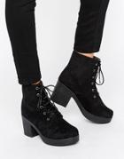 Truffle Chunky Heeled Lace Up Boots - Black