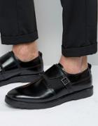 Asos Monk Shoes In Black Leather With Strap Buckle Detail - Black