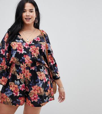 Nvme Wrap Front Floral Romper - Black