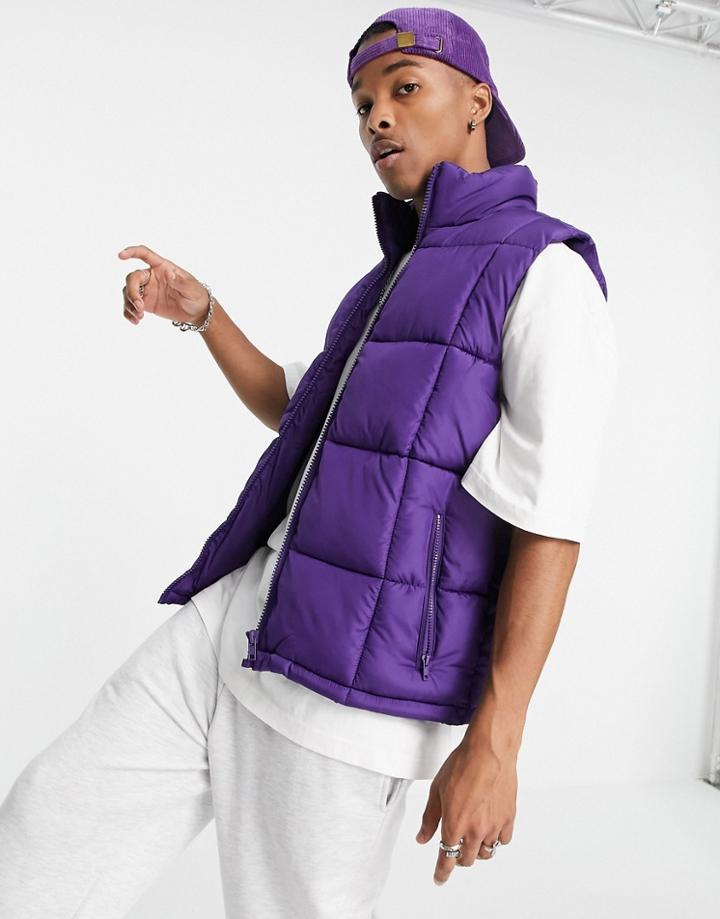 Asos Design Square Quilt Puffer Vest In Purple