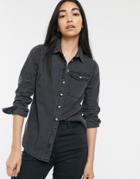 Asos Design Denim Shirt With Pocket In Washed Black