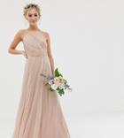 Asos Design Bridesmaid Pinny Maxi Dress With Ruched Bodice