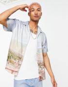 Mennace Camp Collar Short Sleeve Shirt With All Over Desert Print-multi