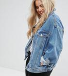 Asos Design Curve Denim Girlfriend Jacket In Midwash Blue - Blue