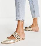 Asos Design Wide Fit Leah Studded Point Ballet Mules In Gold Metallic