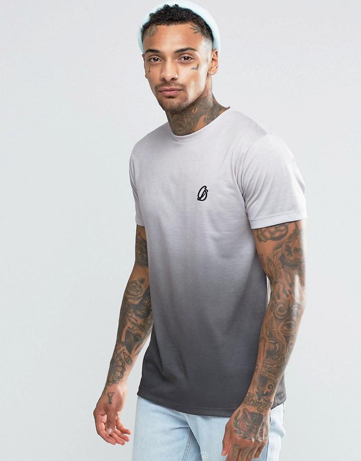 Criminal Damage Gradient Dye T-shirt With Small Logo - Gray