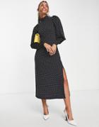& Other Stories Midi Dress With Embellished Buttons In Dot Print-black