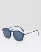 Tommy Hilfiger Round Sunglasses With Double Brow In Blue - Blue