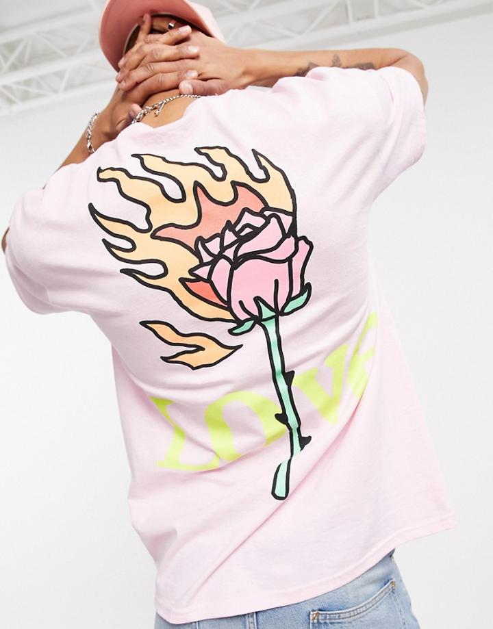 New Love Club Love Rose T-shirt In Pink-purple