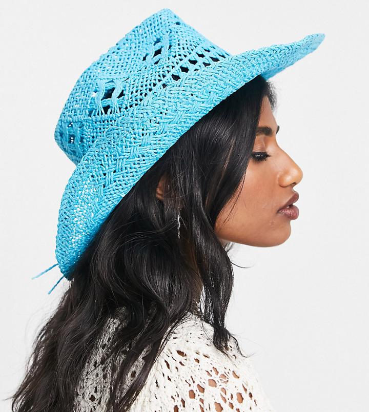 Reclaimed Vintage Inspired Cowboy Hat In Bright Blue Straw