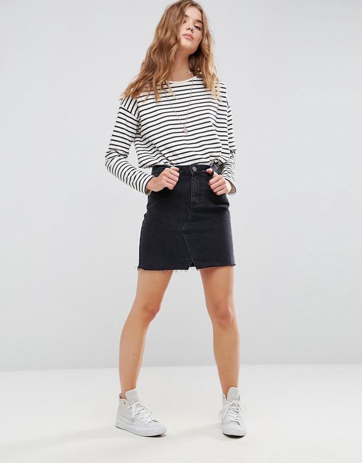 Asos Design Denim Pelmet Skirt In Washed Black - Black