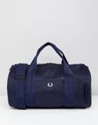 Fred Perry Checked Twill Barrel Bag In Navy - Navy