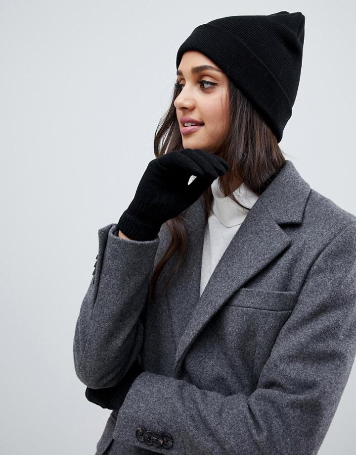 Brave Soul Black Beanie With Gloves - Black