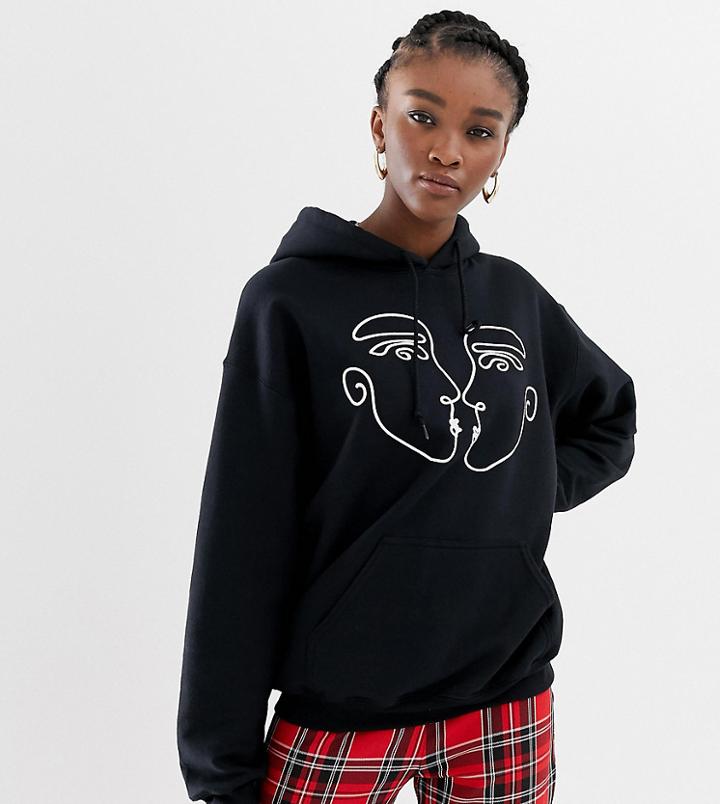 Reclaimed Vintage Inspired Hoodie With Kissing Faces Print - Black