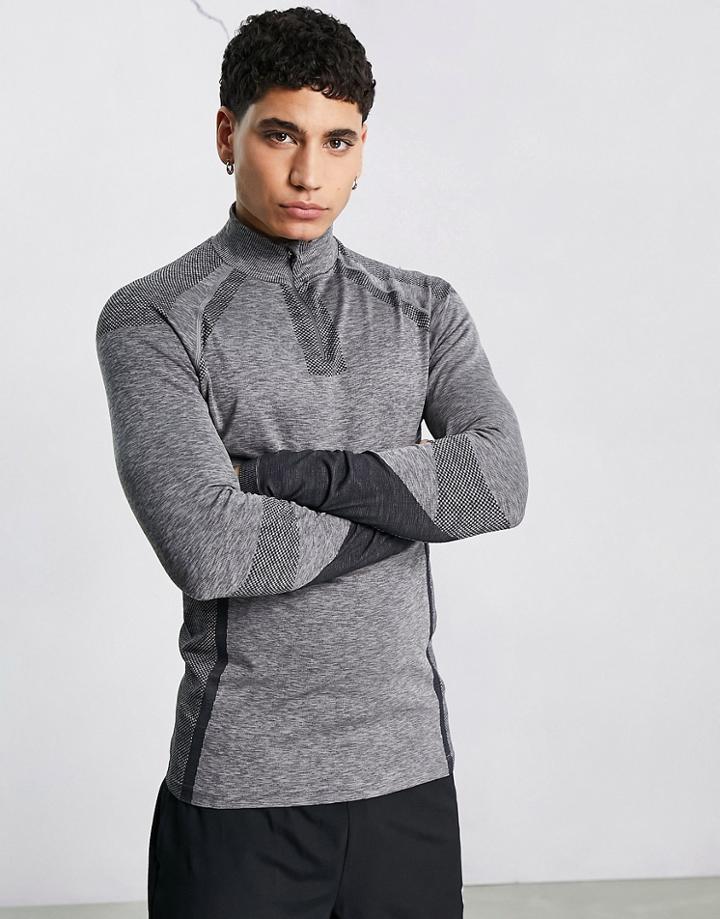 Asos Dark Future Active Muscle Fit Training Long Sleeve Top In Seamless Knit And 1/4 Zip-gray