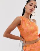 Nesavaali Jacquard Swirl Print Cropped Top - Pink