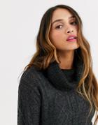 Qed London Roll Neck Cable Knit Sweater In Charcoal-gray