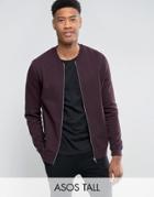 Asos Tall Jersey Bomber Jacket In Burgundy - Red