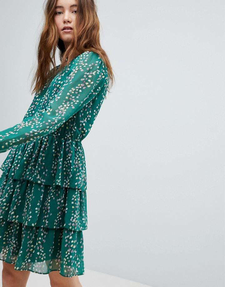 Only Tiered Ditsy Skater Dress - Green